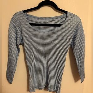 Vintage Blue 3/4 Sleeve Waffle Pleat Top